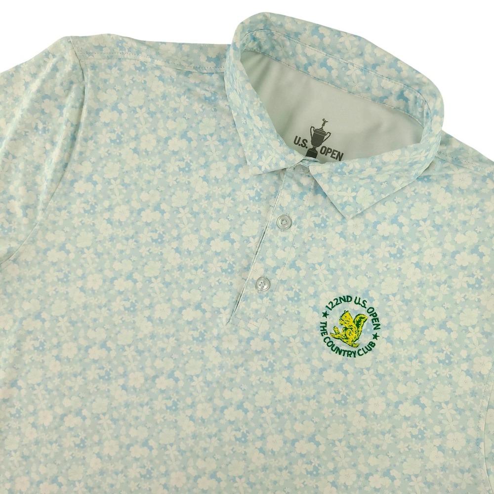 122nd US Open The Country Club Shirt Mens Large Blue Golf Polo Squirrel Floral